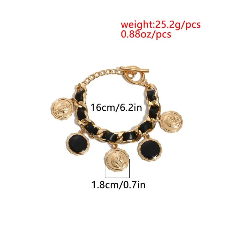 Retro Punk Cool Style Hand Ornaments Female Personality Geometric Figure Circular Pendant Bracelet