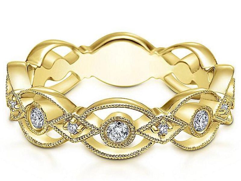 Exquisite Texture Silver with CZ Bezel Setting Hollow Ring