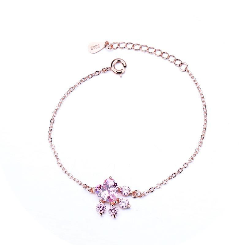 Pink Diamond Footprint Bracelet Rose Gold Plated Hand Jewelry