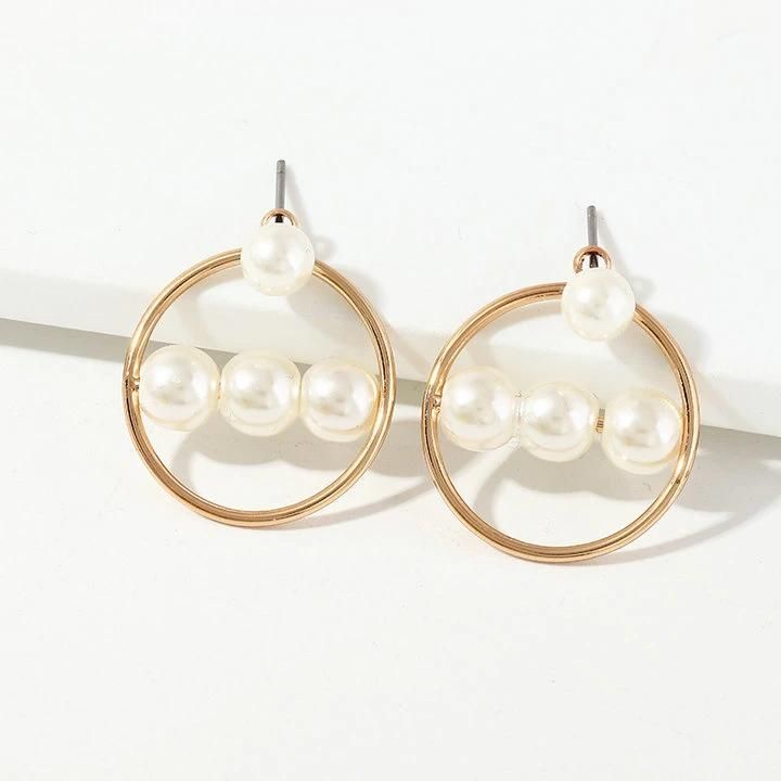 Fashion Women′s Pearl Earrings Round Alloy Gold Geometry Pearl Jewelry Stud Earrings