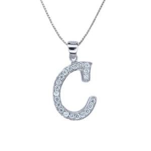 Platinum Plated Sterling Silver Zirconia Alphabet Pendant