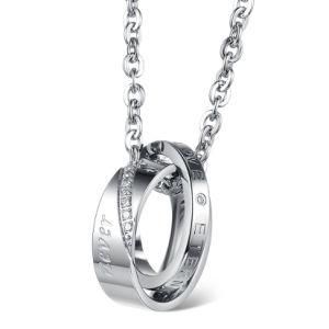 Couple Inlaid Zircon Double Ring Pendant Charm Necklace