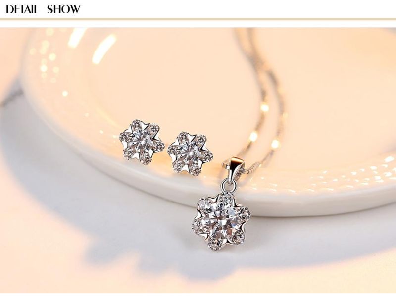Hotsale Cubic Zircon Snowflake Sterling Silver Rings Pendant Necklace