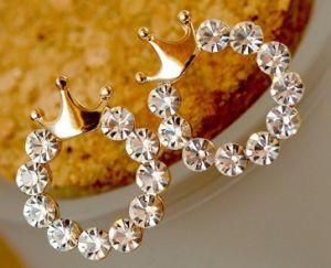 Gold Crown with Flashing Acrylic Stone Women Jewelry Stud Earring (E13)