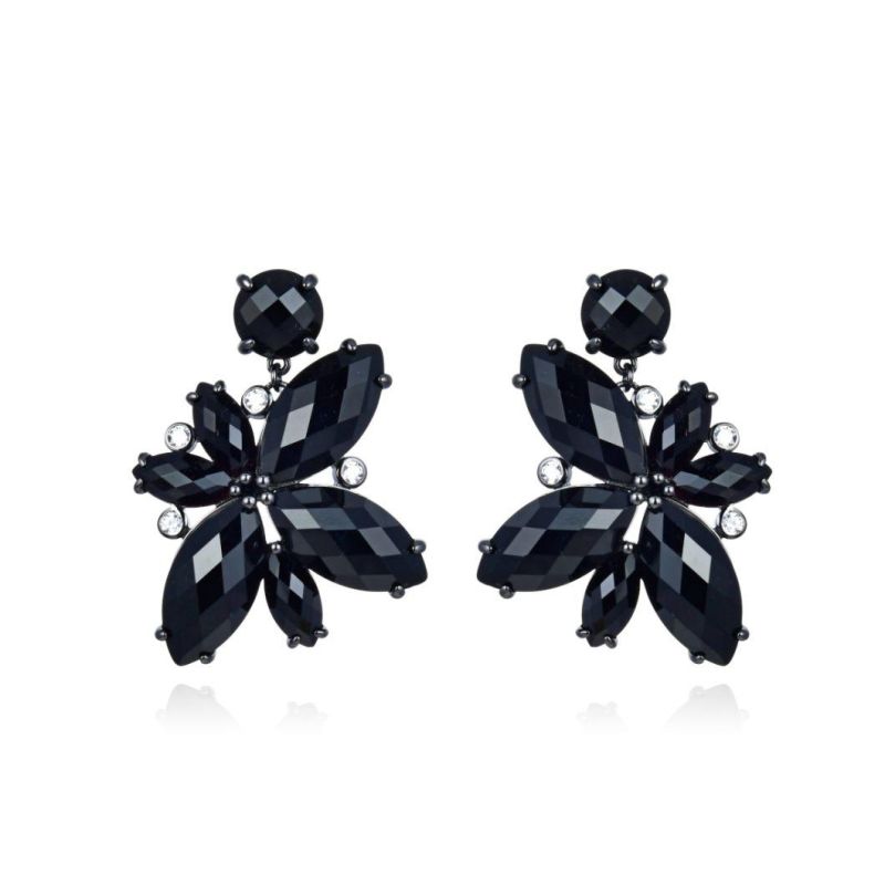 2022 Top Sale 925 Silver Black Stone Flower Earring