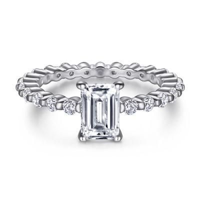 Fashion Jewelry 925 Sterling Silver Ring Radiant Emerald Cut Zirconia Wedding Rings for Women