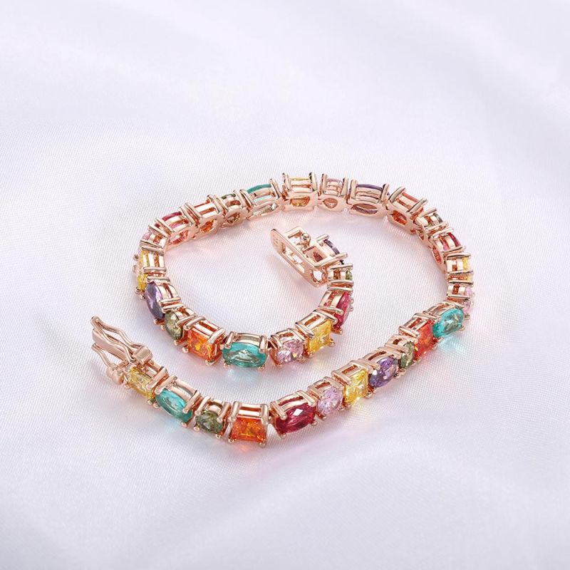 Hot Selling 925 Silver Multi Color CZ Zircon Diamond Tennis Bracelet Rainbow