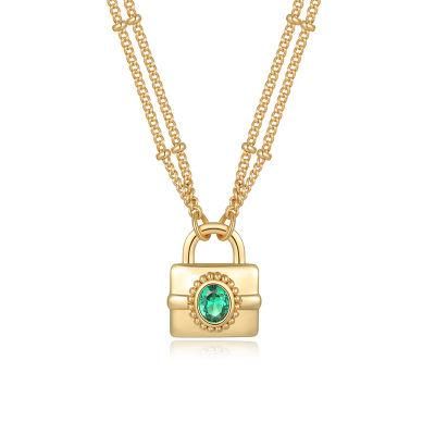 High Quality 18K Gold Stainless Steel Lock Zircon Pendant Curb Chain Necklaces Personalized Necklace for Women Jewelry