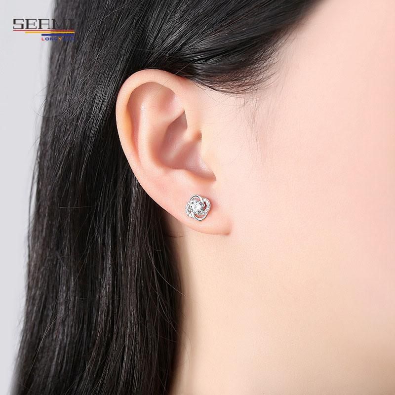 Women′ S Sterling Silver Four Leaf Clover Earrings with Diamonds