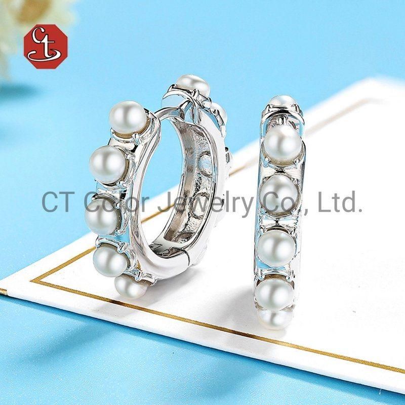 Custom Jewelry 925 Sterling Silver Fashion Earrings Natural Pearl Hoop Earring
