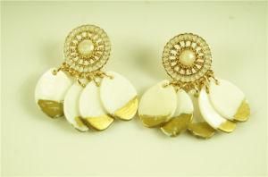 Alloy Stud Earring with Plastic Flower Petals Half Paint Gold