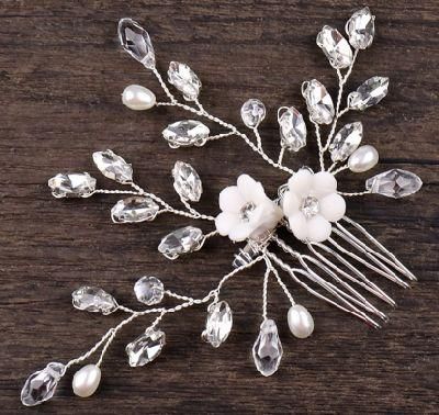 Wedding Crystal Pearl Flower Hair Vines Hair Comb Headpiece. Bridal Crystal Headpiece