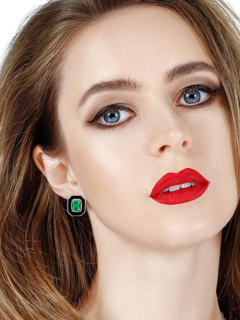 925 Sterling Silver Jewelry Silver High Quality Emerald Color Cubic Zirconia Stones Earrings