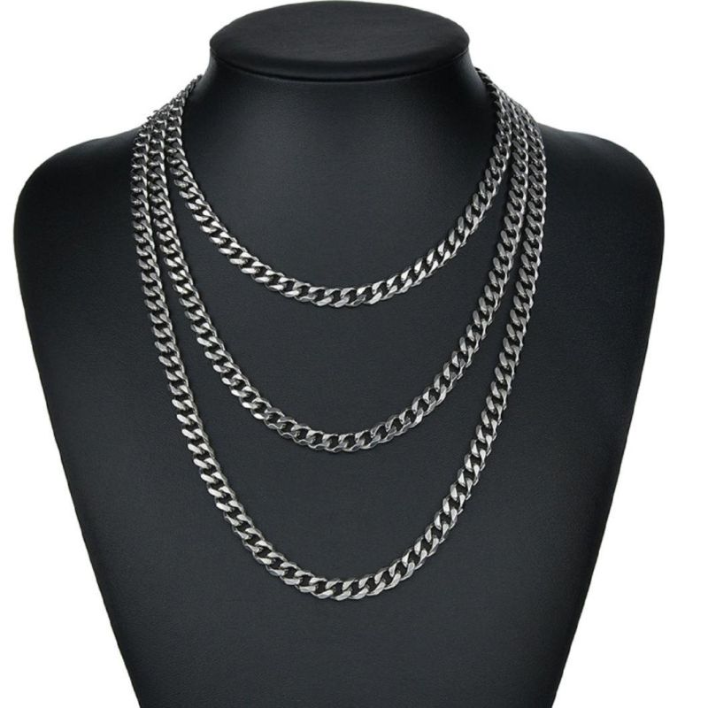 Multi Facets Cuban Chain Necklaces Stainless Steel Black Gold Silver Plated Color Necklace