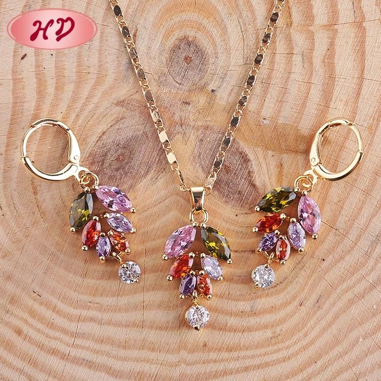 Fashion Wedding Alloy Silver Gold Plated Necklace Ring Earring Jewelry Set with Crystal CZ Pearl