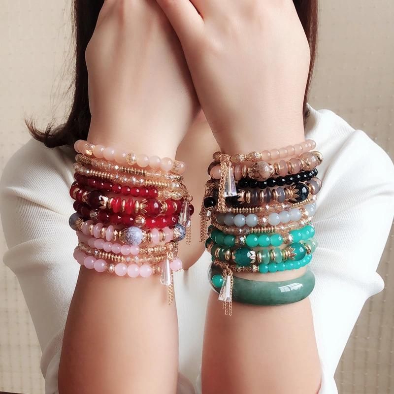 Bohemian Style Rhinestone Bangle Multi-Layer Beaded Crystal Bracelet for Women and Men 2021