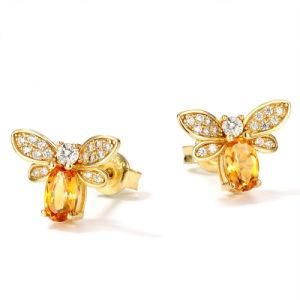 Minimalist Jewelry Sterling Silver Gold Plated Gemstone Honey Bee Stud Earrings for Lady