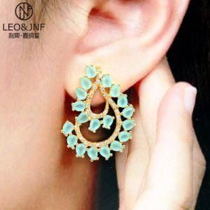 Wholesale Women&prime;s Fashion Jewelry New Designs Copper Gold-Plated Fusion Stone Crystal Earrings
