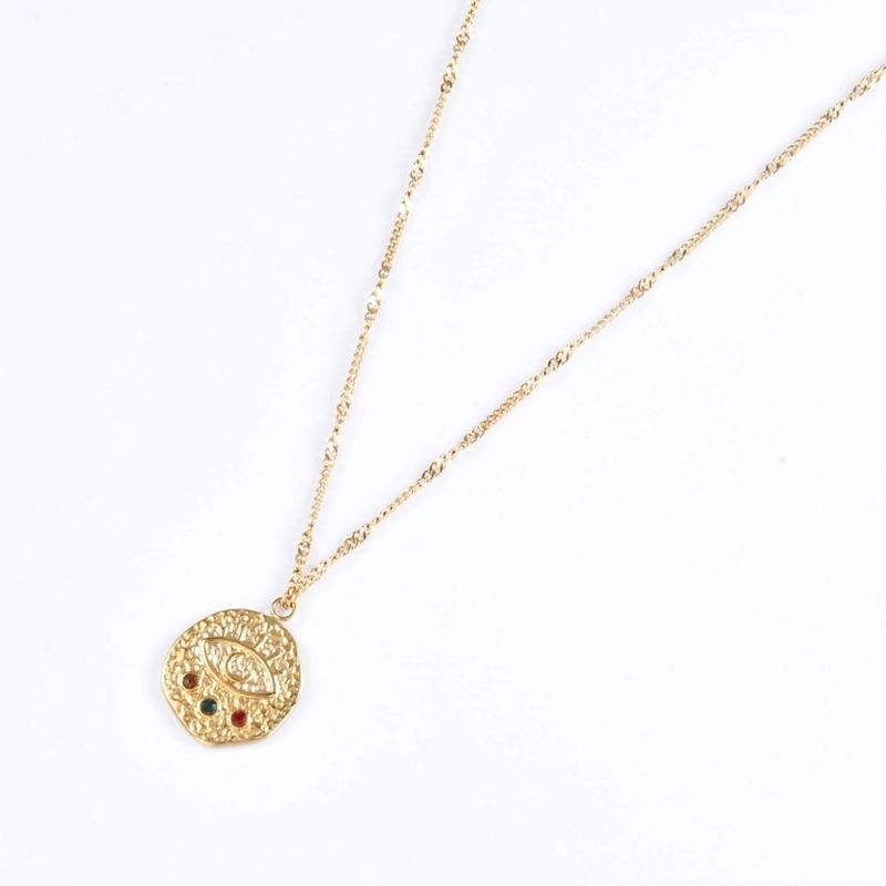 18K Gold Coated Necklace Fashion Jewelry Stainless Steel Jewellery Eyes Pendant Necklace with Zircon