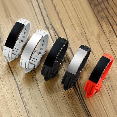 European and N Sports Bending Stainless Steel Men&prime;s Bracelets Stainless Steel Silicone Strap Bracelet Laser Personality