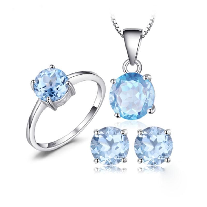 Sky Blue Topaz Created Gemstone Solitaire Ring 925 Sterling Silver Jewelry for Women Wholesale