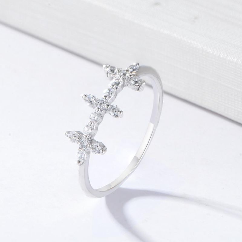 925 Silver Jewelry Diamond Cross Finger Women Ring