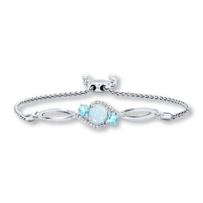 Delicate Round Shape White Lab Opal with Zircon 925 Sterling Silver Charm Lady&prime; S Bracelet with Slider