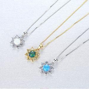 Sun Flower Shape Fashion Created Colorful Opal Stone 5A Zircon Necklace Opal Pendant Necklace for Women Elegant Gift