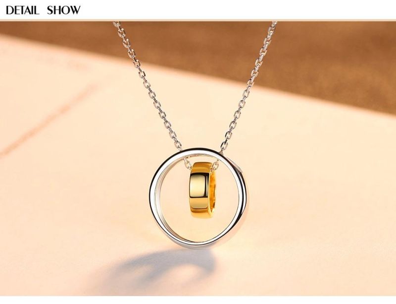 Populargold Plated Layering Necklace with Double Ring Pendant