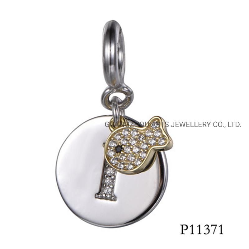 Alphabet in The Round with a Fish Accessory Silver Pendant
