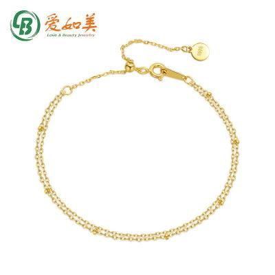 Simple Fashion 925 Sterling Silver 2 Layer Bracelet Women Beads Double Chain Bracelets Gift