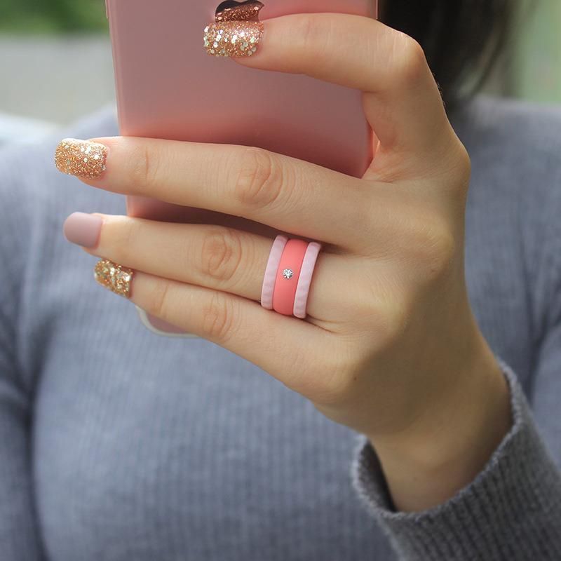 Flexible Silicone Wedding Ring Engagement Men Women Diamond Rubber Band