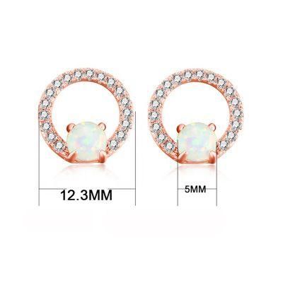 Factory Supply All-Match High-End Brass Simple Fashion Round Opal Zircon Elegant Stud Earrings