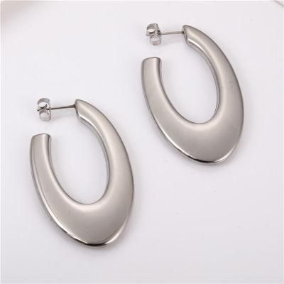 Latest Simple Fashion Jewelry Oval Shape Stainless Steel Earring