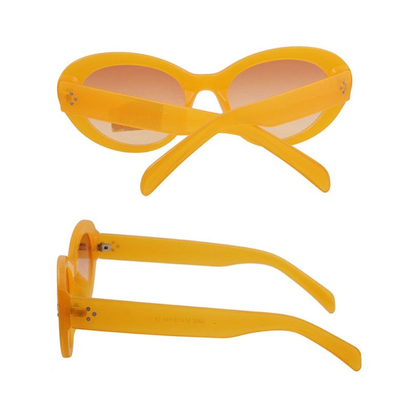 Oval-Shaped Lady Custom Color Plastic Sunglasses with Rivets Decoration