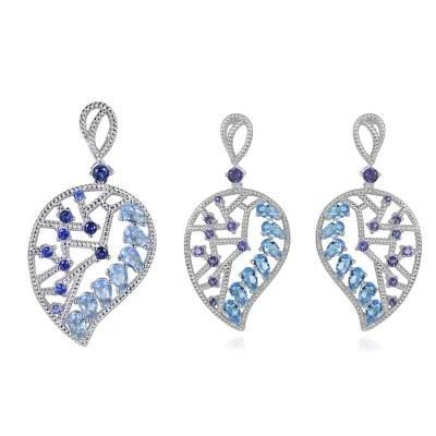 2022 Fashion Silver or Brass Blue Glass Earring Pendant Female Jewelry Set