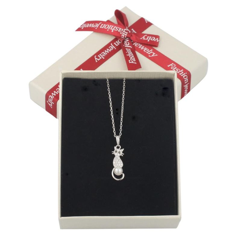Cute Cat 925 Sterling Silver Pearl Pendant