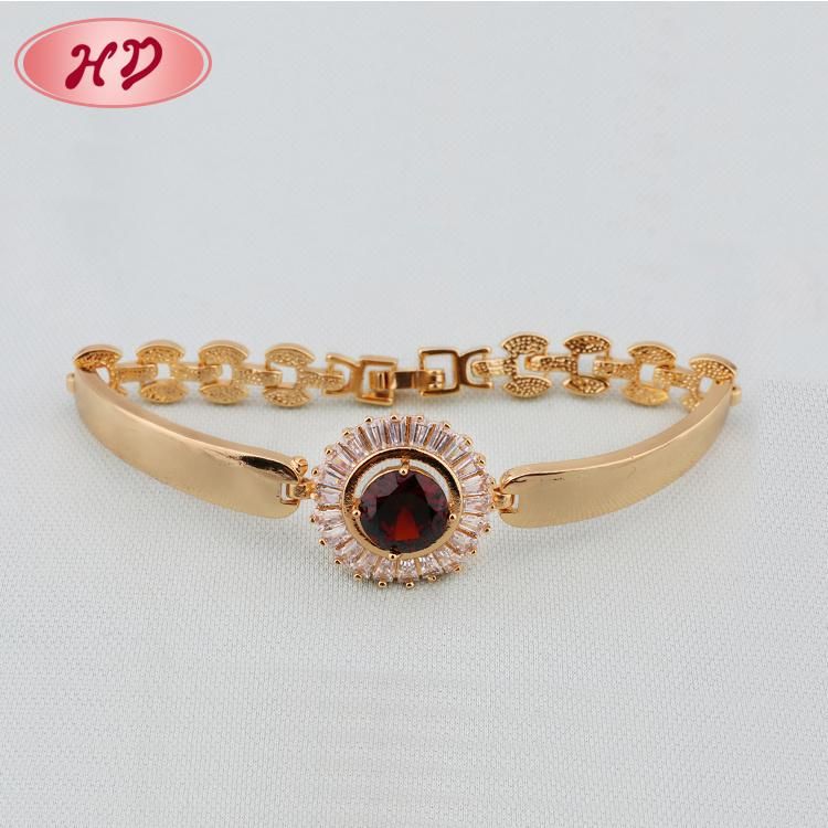 Fashion New Design Colorful Crystal Flower Shape Charm Women Brass Bracelet