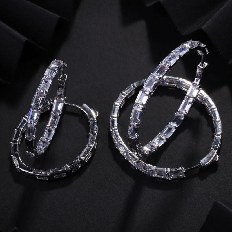 925 Sterling Silver Earrings Hoop Huggie with Cubic Zirconia Stone Customized Jewelry