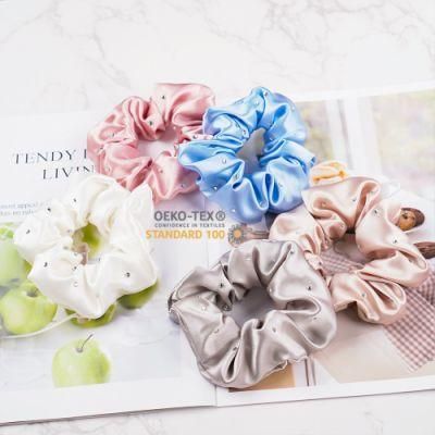 High Quality Silk Scrunchie with Crystal 100% Mulberry Silk Woman