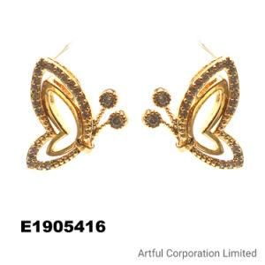 Factory Earring Silver Fashion Shining CZ Butterfly Earring Jewelry