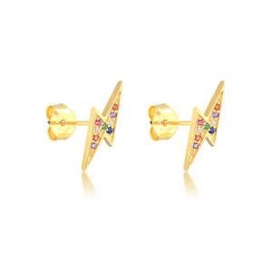 Wholesale New Creative Colorful Diamond Geometric Lightning Stud Earring 18K Gold Plated Fashion Ear Drops for Women
