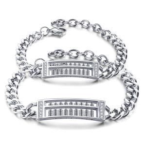 Gold-Plated Stainless Steel Diamond Abacus Couple Bracelet