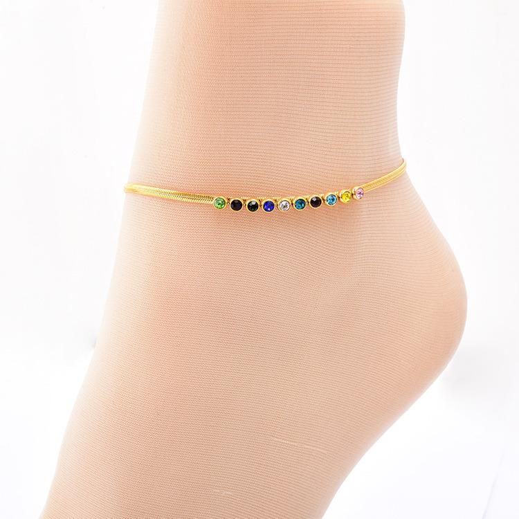 Manufacturer Customized Fashion Colorful Zircon Anklet Stainless Steel Gold Plated Anklet