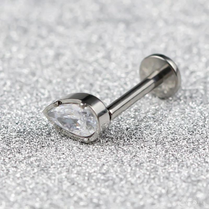 Eternal Metal ASTM F136 Titanium Teardrop Shaped CZ Internally Threaded Labret Body Piercing