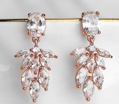 Wedding Bridal CZ Earring Necklace Jewelry for Wenen. Rose Gold Earring