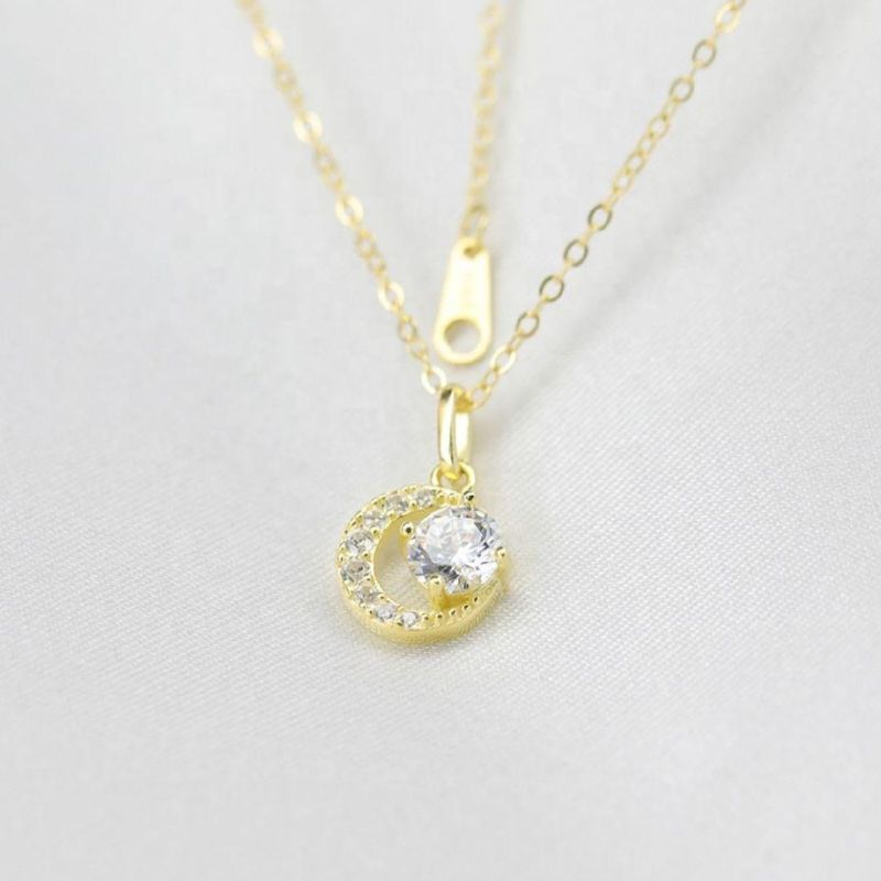 925 Sterling Silver Fashion Zircon Moon Pendant Clavicle Chain Necklace for Women Shiny High-End Wedding Jewelry