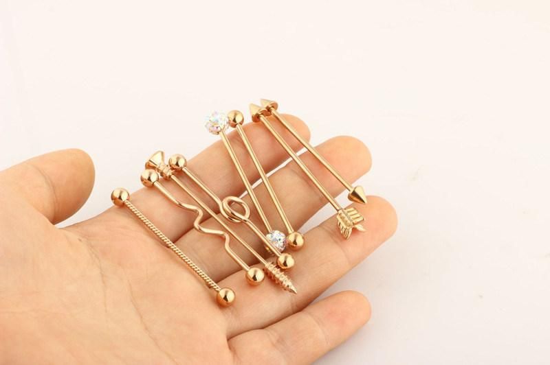 8PCS 14G Industrial Barbell Earrings Cartilage Stainless Steel 38mm Industrial Piercing Bar Body Piercing Jewelry