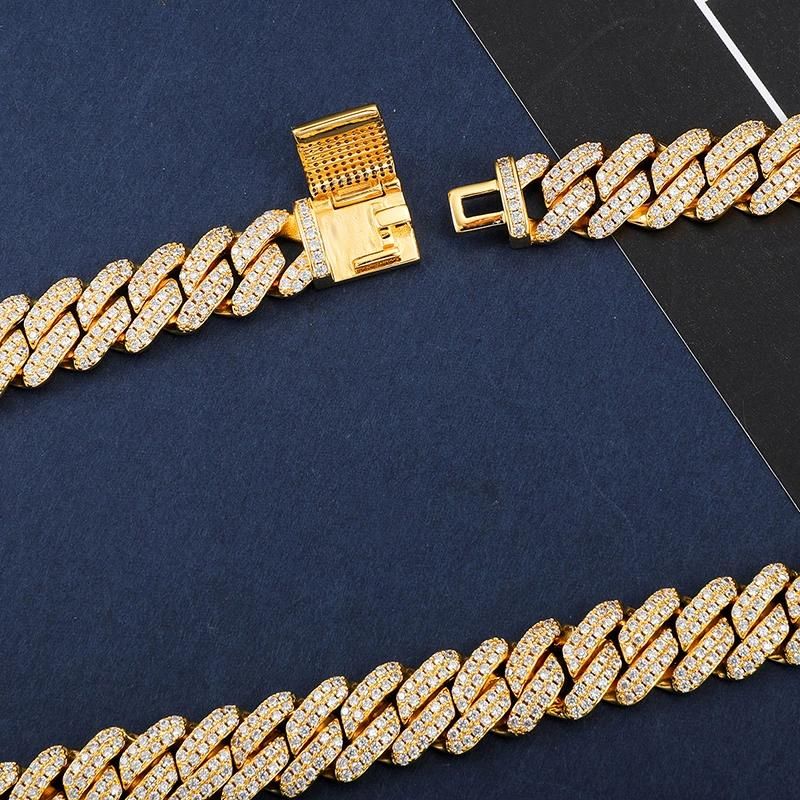 Hiphop Cuban Chain Miami Chain Real Copper Micro-Inlaid IP Gold Plating Necklace Chain