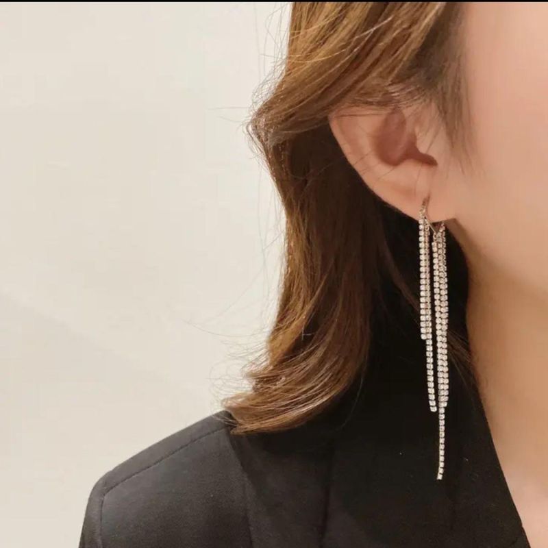 Vintage Fashion Jewelry Diamond Long Thread Tassel Drop Earrings for Women